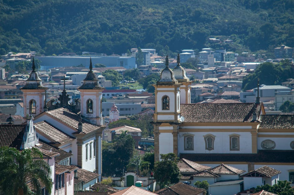 Stunning view of historic churches and cityscape in Mariana, Minas Gerais, Brazil